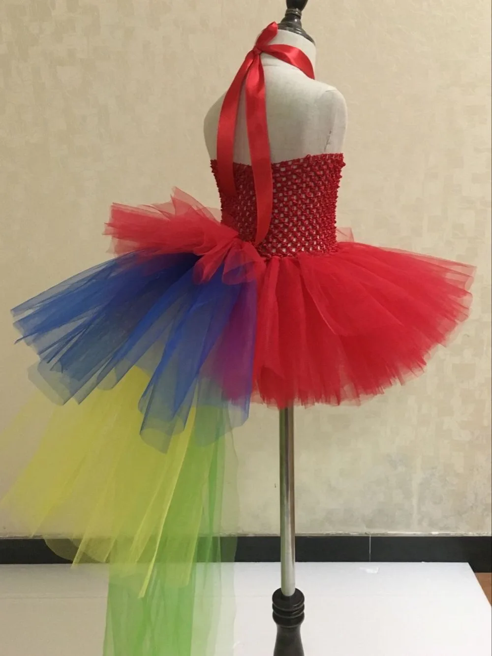 Lovely Girls Rainbow Color Sweep Tutu Dress Baby Fluffy Layers Tulle Ballet Tutus with Strap and Flower Hairbow Kids Party | Детская