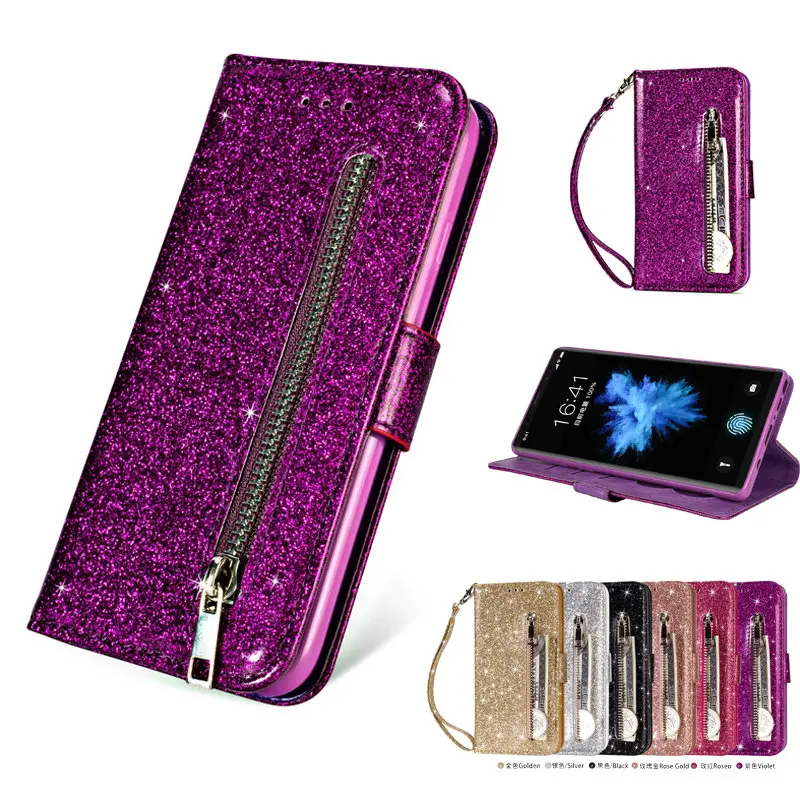 Чехол для Samsung S9Plus чехол Note9 блестящий откидной на молнии Note 9 чехол-бумажник Galaxy S7