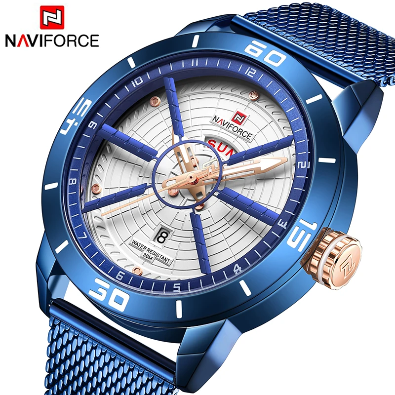 

NAVIFORCE Fashion Quartz Sport Watch Top Brand Blue Stainless Steel Casual Waterproof Wristwatch for Men Clock Relogio Masculino