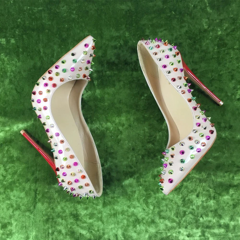 New high heels color rivet shoes exclusive patent brand PU leather Ms. 10cm 12cm female | Обувь