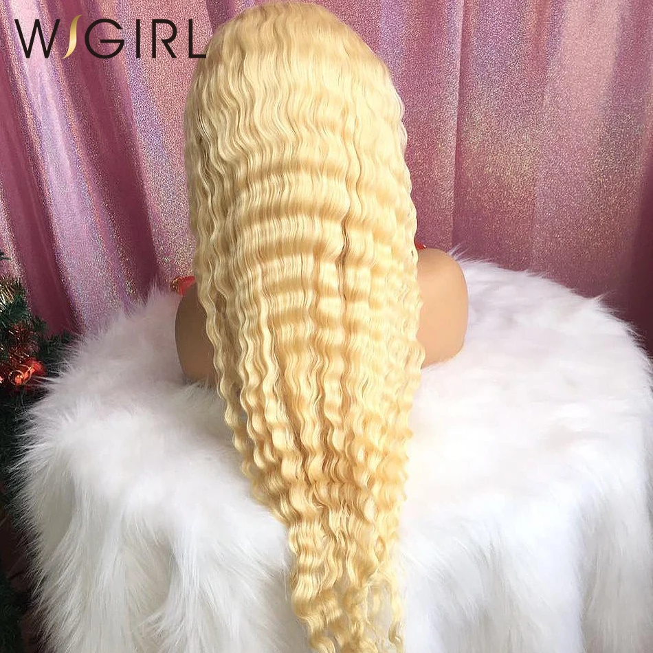 Wigirl Transparent 613 Honey Blonde Malaysian Curly Lace Front Human Hair Wig Deep Wave Pre Plucked Long Frontal Wigs | Шиньоны и
