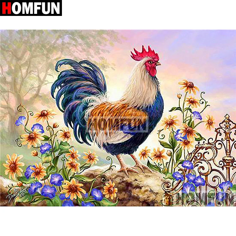 Алмазная живопись HOMFUN цветок и петух картина из квадратных/круглых страз 5D