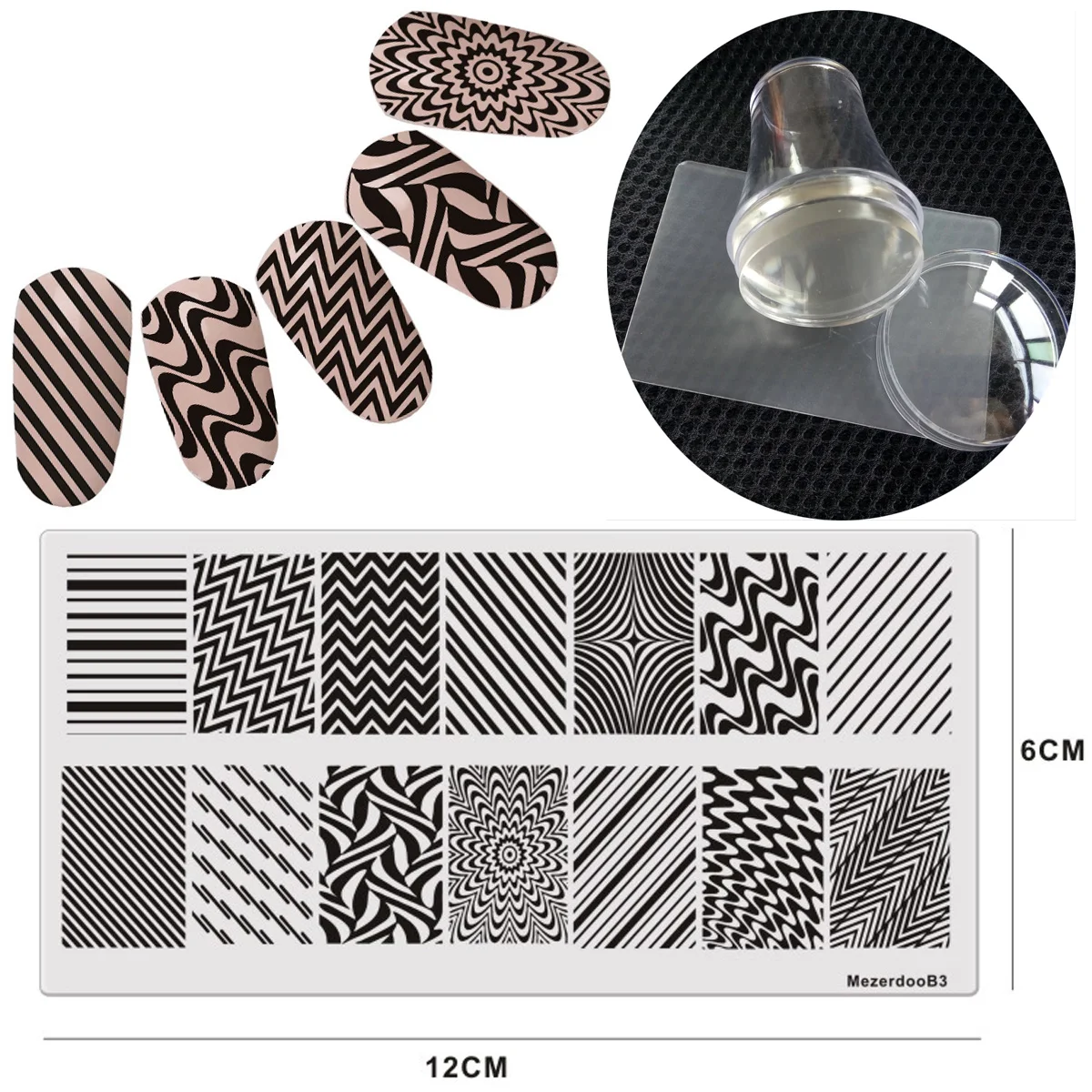 MezerdooB3 and Stamp 1 Nail Art шаблона плиты+ 1 ясно желе штамп Стампер скребок набор для ногтей трафарет 12*6 см маникюр ногти плиты изображения - Цвет: MezerdooB3 and Stamp