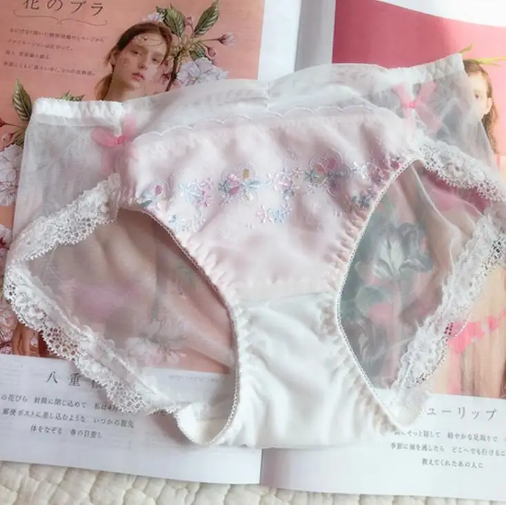 Pink Новое поступление реальное фото M L X милые Лолиты каваи сексуальные сетчатые трусики с вышивкой нижнее белье трусики WP573 - Цвет: Pink