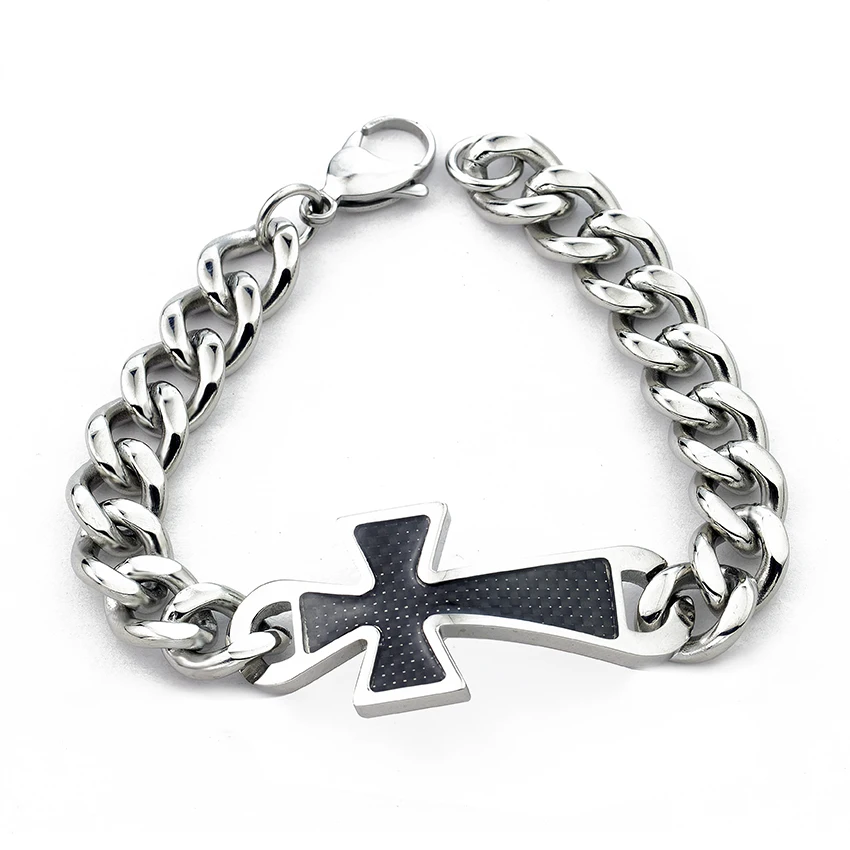 Мужские браслеты из нержавеющей стали черный крест Иисуса амулет Pulseras Mujer