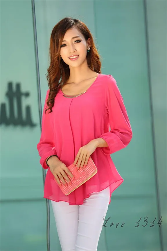 New CHIC 2015 Shirts Plus Size Casual Long Sleeve Chiffon Blouse For Women Blusas Sequined O-neck Blouses Yellow Rose SV007480 |