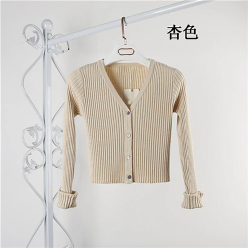 2018 Women Slim V Neck Knitted Cardigan Long Sleeve Cropped Sweaters Ladies Solid Short Cardigans Candy ZY4195 |