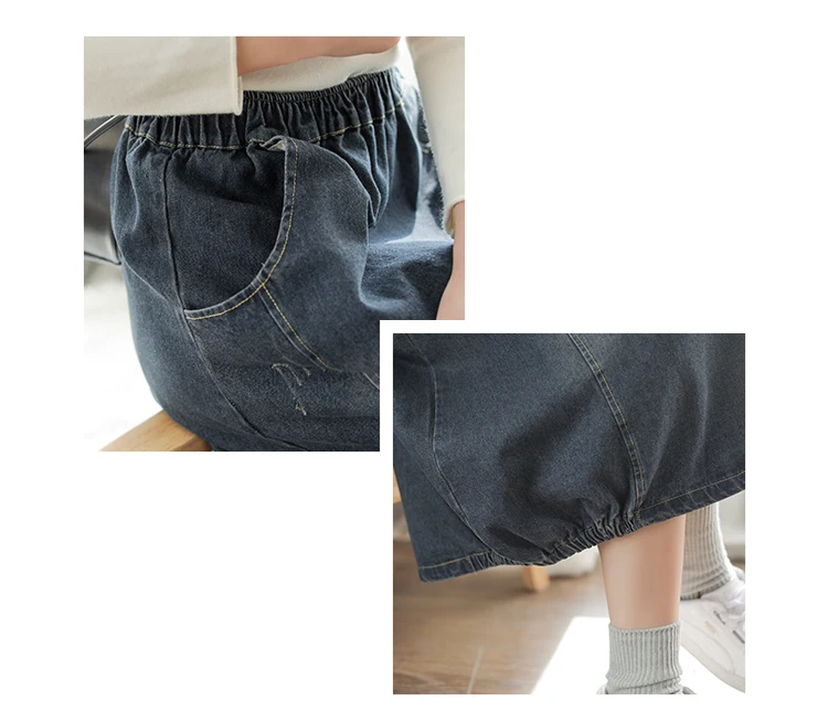 Spring Autumn Skirt Fashion Women Large size Denim skirt New Ladies Elastic Waist pocket Bleached Mori girl Casual Loose skirt
