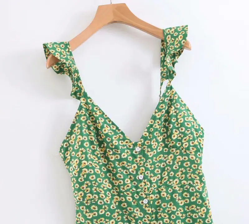 Женский цветочный комбинезон с широкими штанинами без рукавов глубоким V