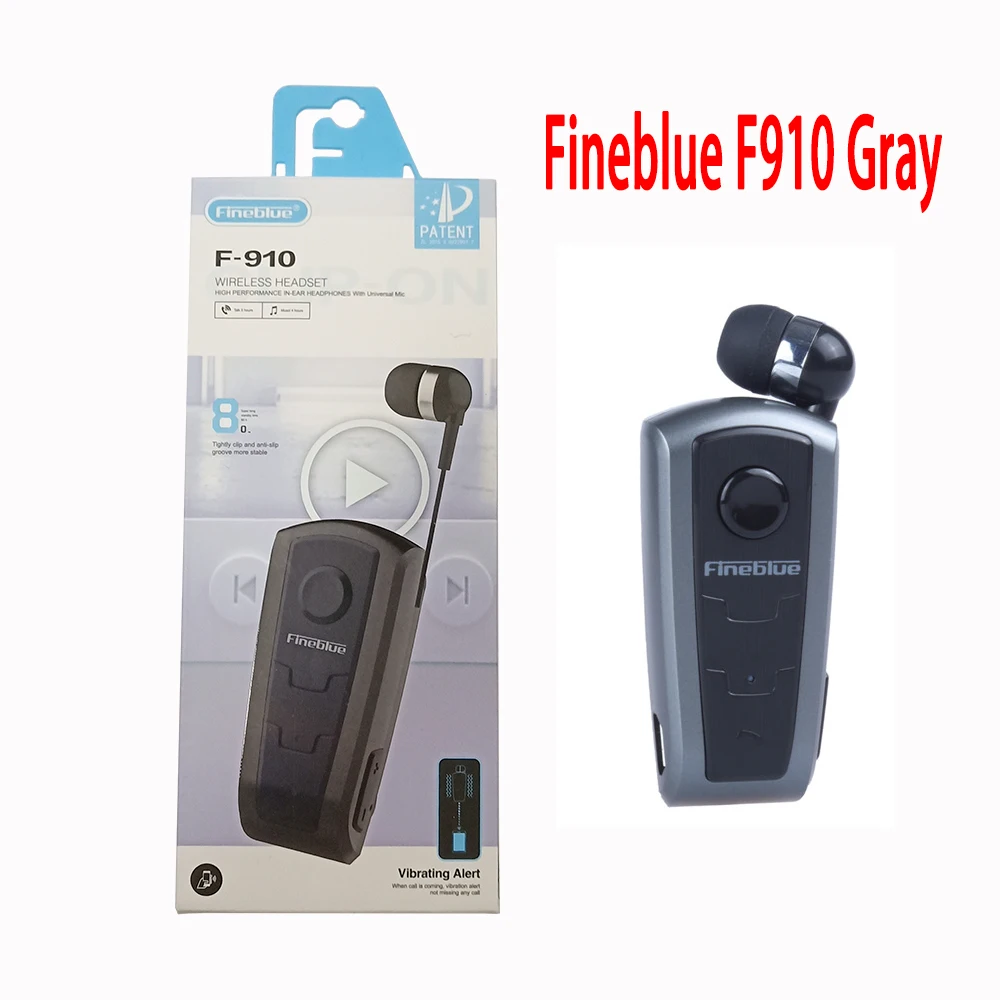 Gray with box Fineblue F910 Беспроводная Bluetooth V4.0 гарнитура в ухо вибрирующее оповещение носить клип Hands Free наушники для смартфонов - Цвет: Gray with box