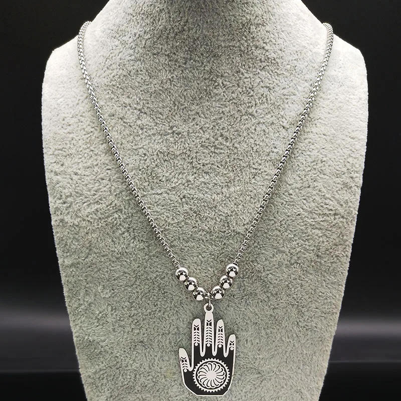 2021 длинное ожерелье из нержавеющей стали для женщин Черная Wicca Hamsa с дизайном рука