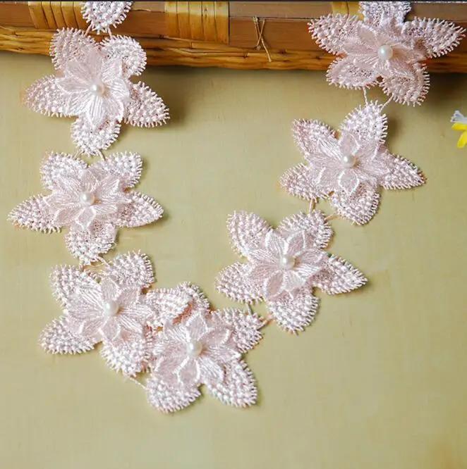 91cm peach H607 7,5 см жемчужный цветок DIY растворимые Свадебные Кружева отделка Вязание вышитые ручной работы Лоскутные Ленточные швейные принадлежности ремесло - Цвет: 91cm peach