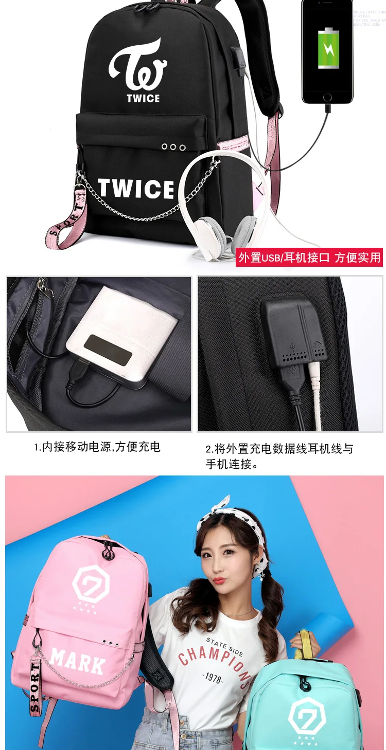 BLACKPINK JISOO Rose Lisa, рюкзак для путешествий, usb зарядка, рюкзак для ноутбука, женский розовый рюкзак, холщовые школьные сумки, черный розовый Rugzak