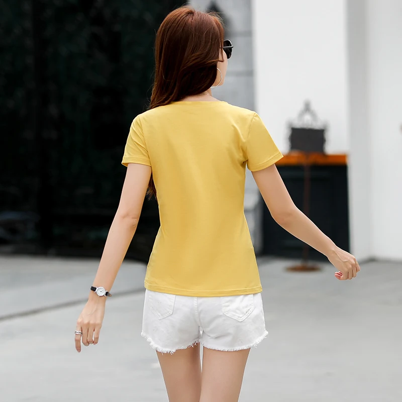 New 2018 Women Summer Fashion T shirt Casual Top Short sleeve V-neck Tshirt Female T-Shirt Women's 100% Cotton Tee Shirt Femme | Женская