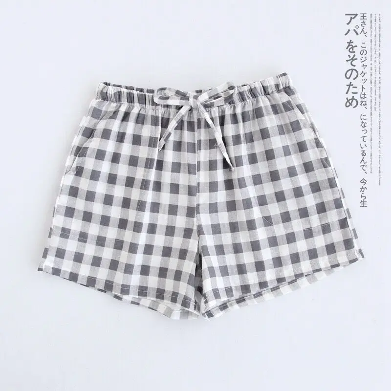 Grey Plaid -Women Для влюбленных, для сна, низ, марля, хлопок, пара, Шорты для сна, звездное небо, японский стиль, для мужчин и женщин, удобная Свободная Домашняя одежда, повседневная одежда - Цвет: Grey Plaid -Women