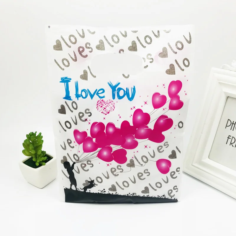 50 шт 20х30см черный I LOVE YOU в форме красного сердца Портативный пластиковый пакет
