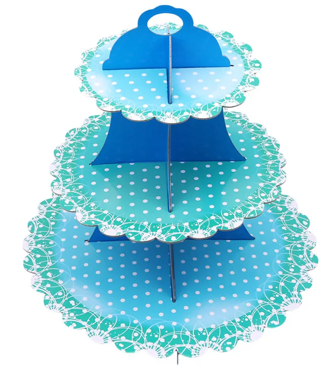 Blue Lace 3 Слои Бумага круглые чашки торт подставка держатель стакана одежда для свадьбы, Дня Рождения Аксессуары события десерт Sugarcrafts д Дисплей стойки - Цвет: Blue Lace