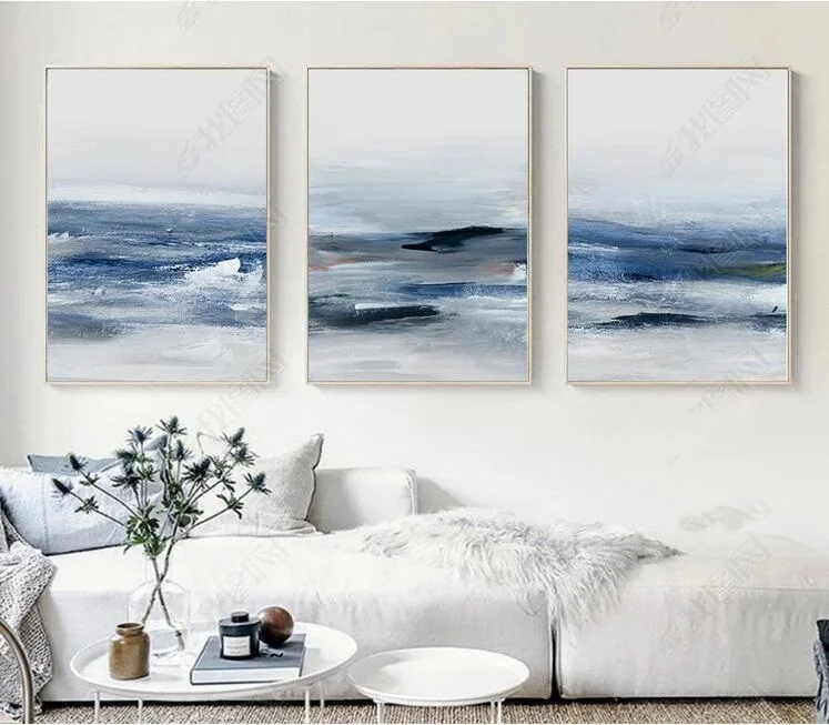 Абстрактное чернильное море Нордические постеры Большое холстовое искусство на стене, напечатанное на пейзаже для декора гостиной.