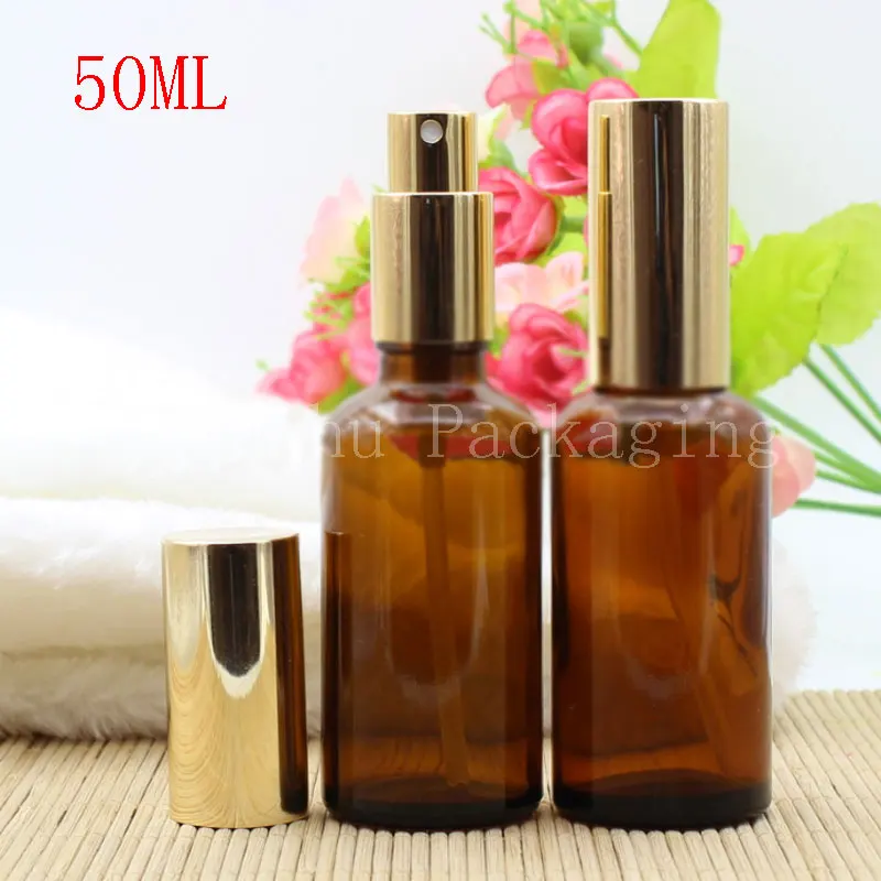 50ML Brown Glass Spray Bottle, 50CC Makeup Sub-bottling, Perfume/Toner/Water Packaging Bottle, Empty Cosmetic Container