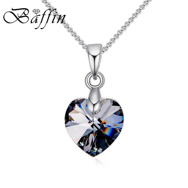 BAFFIN мини-ожерелье в форме сердца, подвеска с кристаллами Swarovski для женщин и девочек, подарок, серебряная цепочка, Детские ювелирные украшения - Окраска металла: Crystal Silver Night