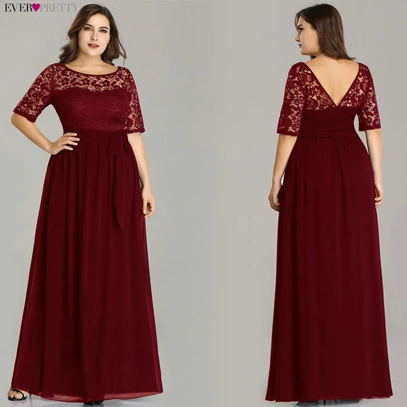 Халат De Soiree Ever Pretty EZ07624 зима половина рукава кружево А-силуэт шифон размера плюс вечерние платья длинное темно-синее торжественное платье
