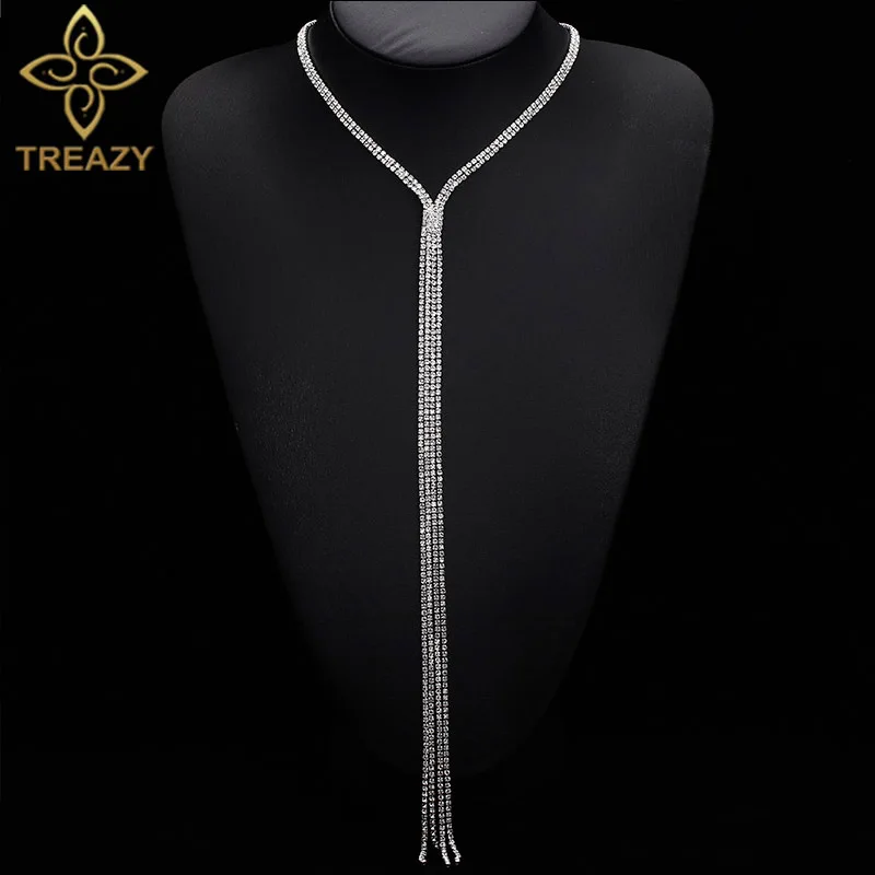Новинка 2018 яркое Колье со стразами TREAZY массивное длинное ожерелье воротник с