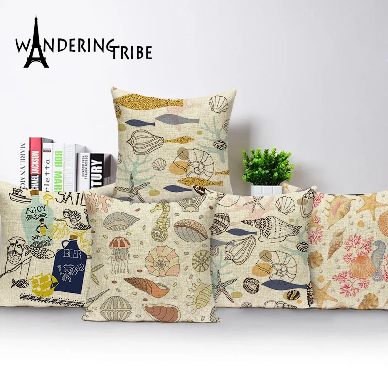 

Marine Animal Cushion Cover Polyester Hemp Underwater World Pillow Bushing Home Furnishing Decorate Automobile Sofa Bed Cushion