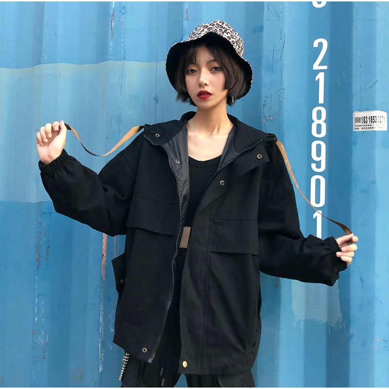Plegie Harajuku, Женская куртка большого размера,, весна, осень, пэтчворк, куртка с капюшоном, Bf стиль, Студенческая куртка свободного кроя, пальто