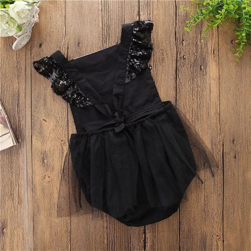 2018 Kids Baby Girls Bow Lace Sequins Princess Rompers Sleeveless Summer Backless Bandage Clothing One-Pieces |