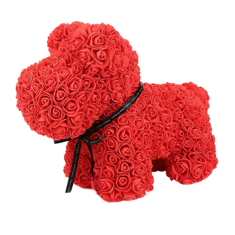 40CM red Dog Искусственные цветы розы Медведь собака кролик Мопс юбилей день Святого Валентина подарок на день рождения мать подарок Свадебная вечеринка украшение - Цвет: 40CM red Dog