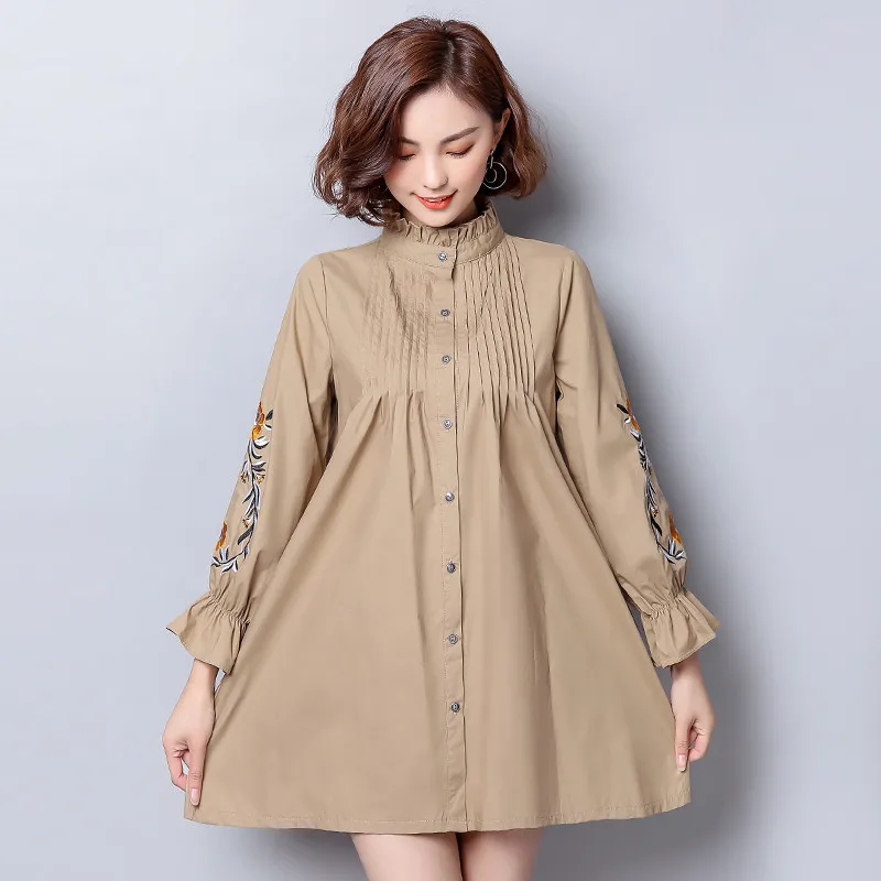 khaki Рубашка с вышивкой размера плюс 4XL 5XL, женские топы, модная блузка, Женская длинная рубашка, женская блуза, женские повседневные блузки, блузы C3911 - Цвет: khaki