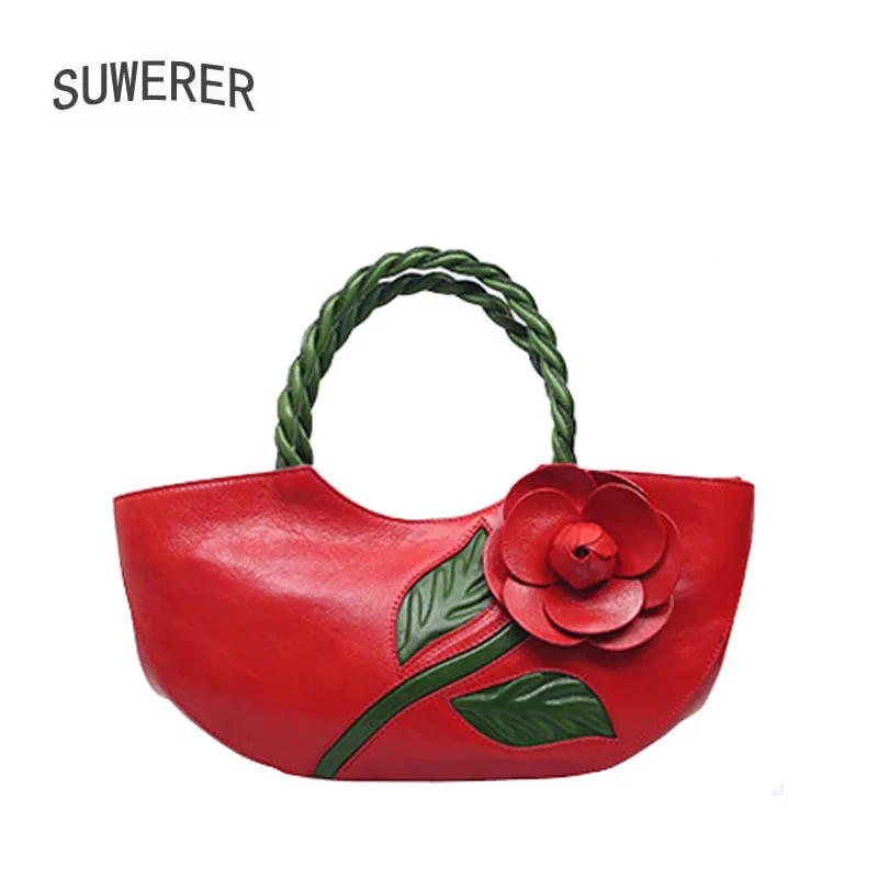 

SUWERER 2019 New women genuine leather bag Fashion top Cowhide bags for women handbags designer Luxury schoudertas dames