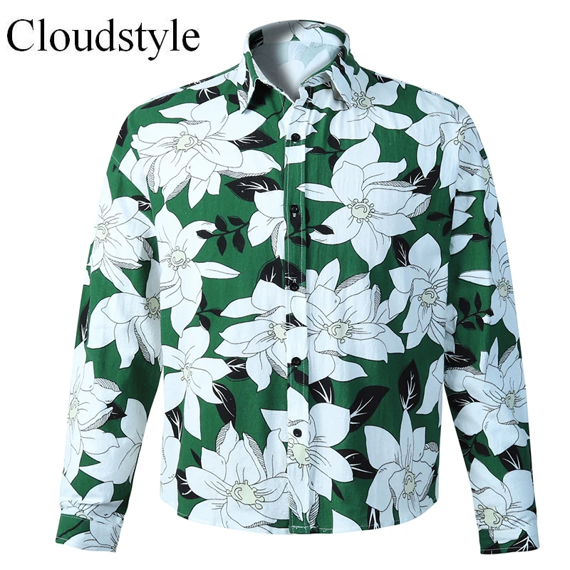 Cloudstyle 2018 мужской длинный рукав рубашка Повседневное цветочные зеленые рубашки