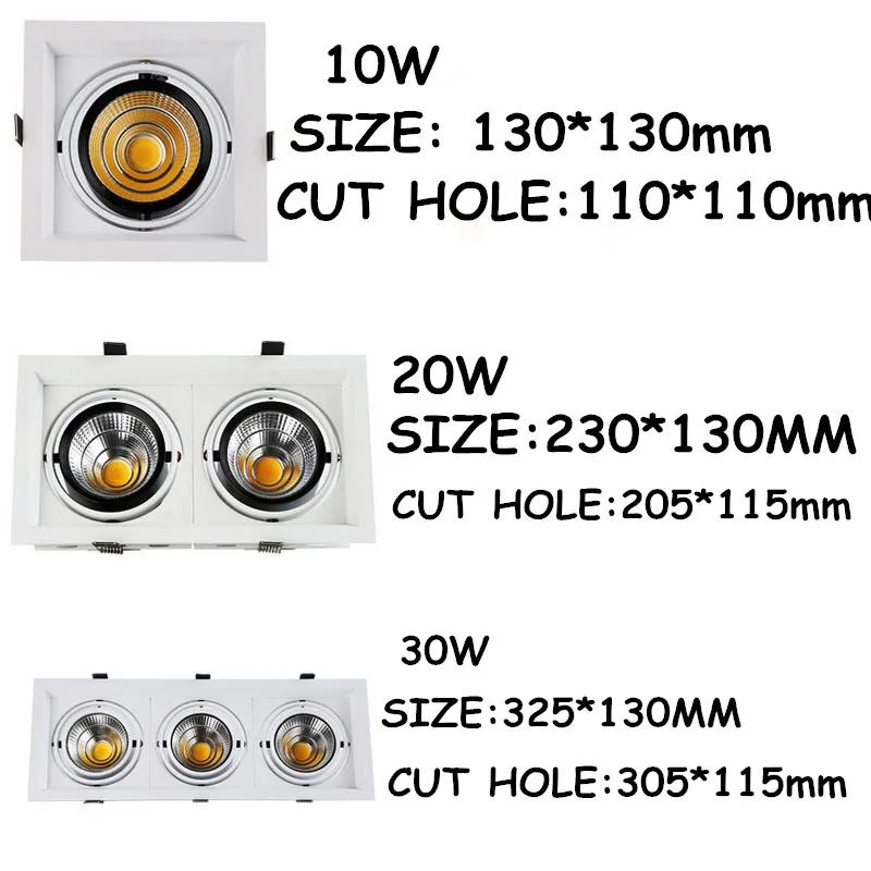 Сверхъяркий утопленный квадратный светодиодный светильник с регулируемой