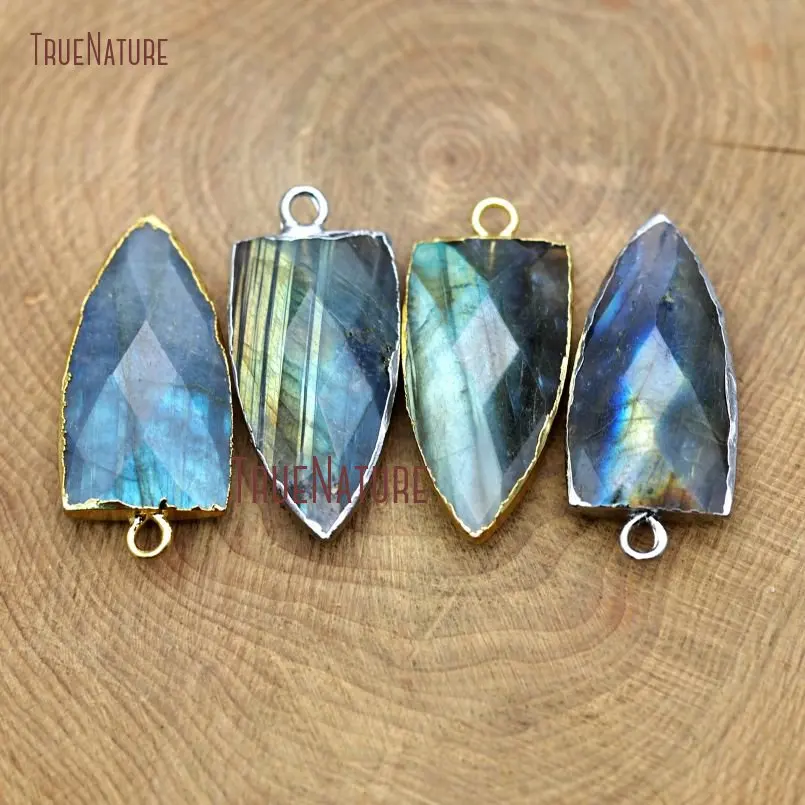 

Gold Silver Electroplated Necklace Charm Faceted Dagger Pendant Natural Labradorite Sparkly Accessory In 30*15 mm PM8214