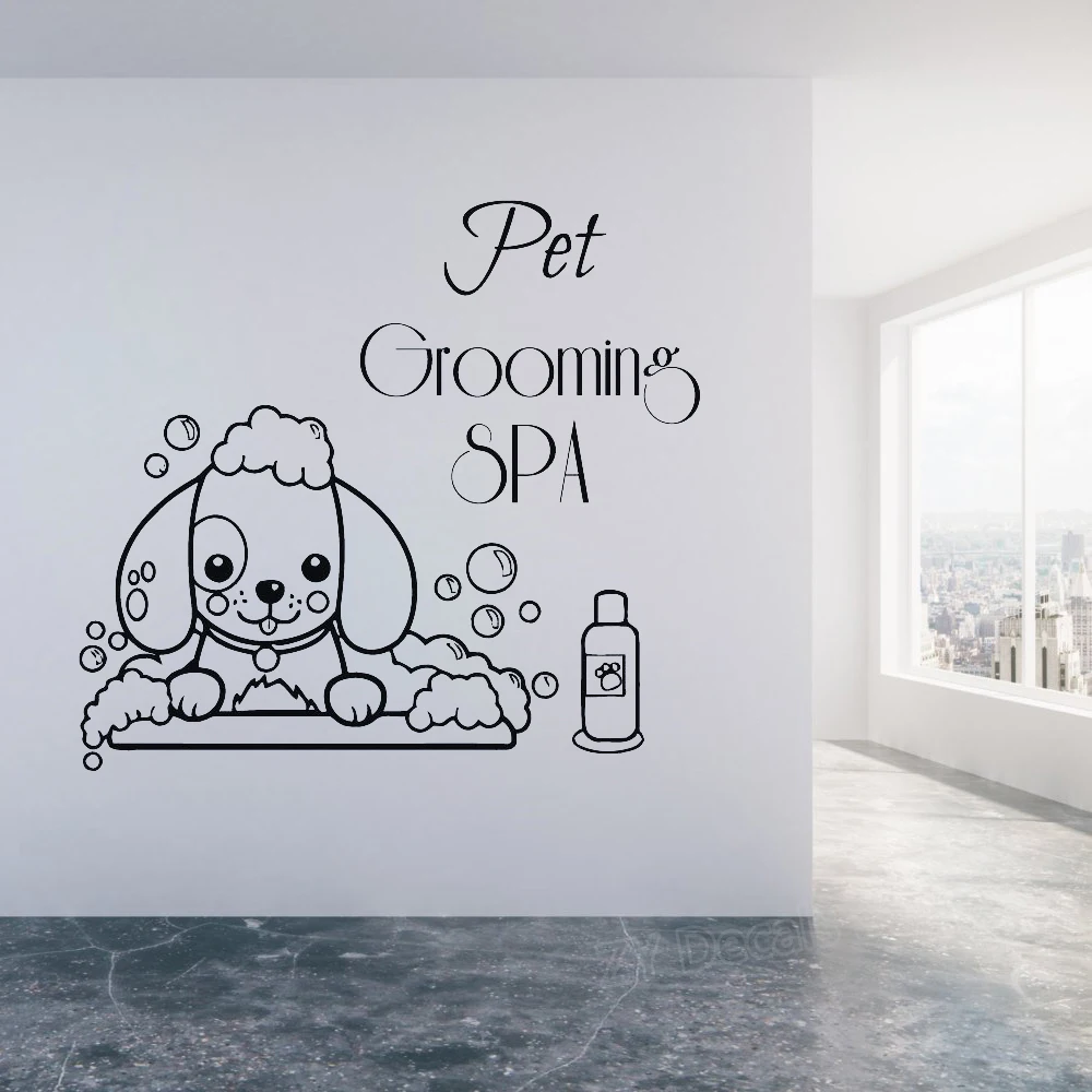 Pet Grooming Spa Wall Decals Pet Shop Wall Window Decor Vinyl Stickers Cute Dog Wallpaper adesivo de parede Animal Murals Z930