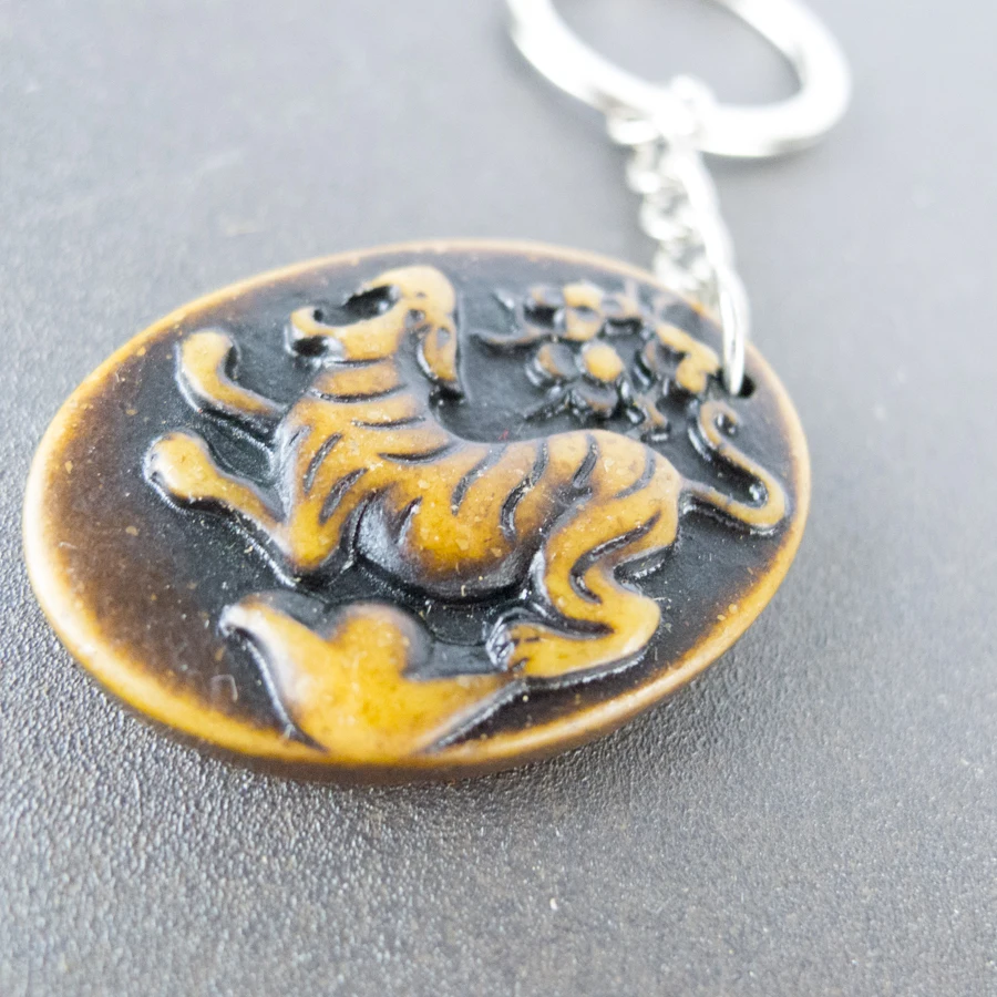 Tiger The 12 Chinese Zodiac Key Chain limitation Yak Bone Material Art Vintage Chains #GZ303 | Украшения и аксессуары