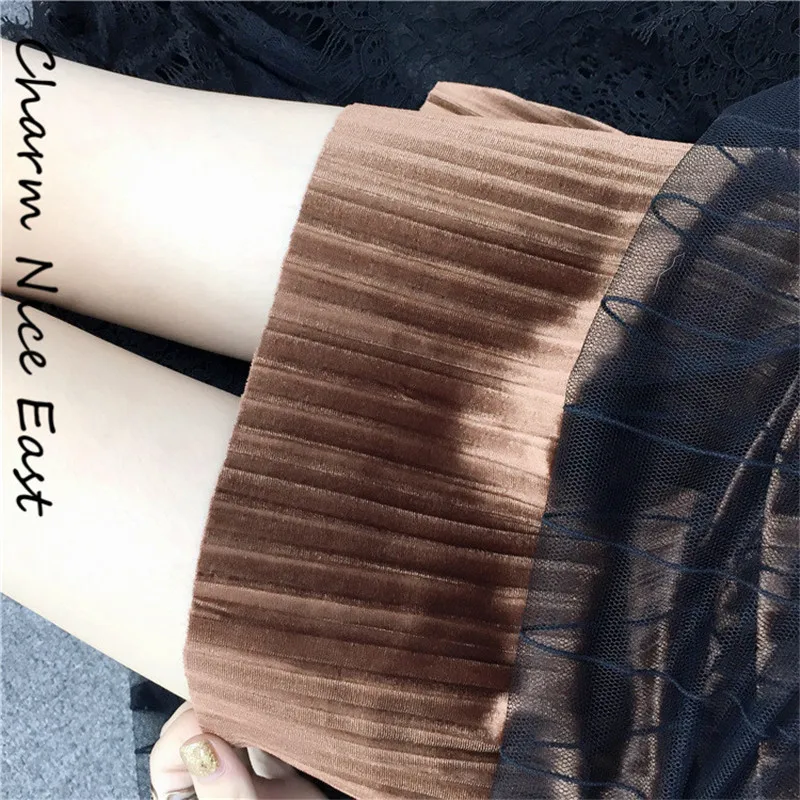 2018 Summer Fashion Gold Velvet lace skirt women Pleated Elegant Chic Mesh Mid-long Casual Solid color Sexy | Женская одежда