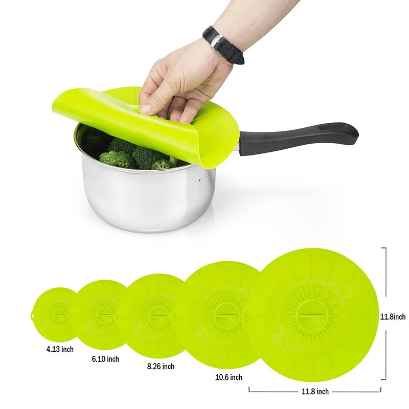 

5pcs/set Silicone Food Lids Family Food Saver Covers Silicone Fresh Keeping Cover Suction Lids For Bowls Cups Containers