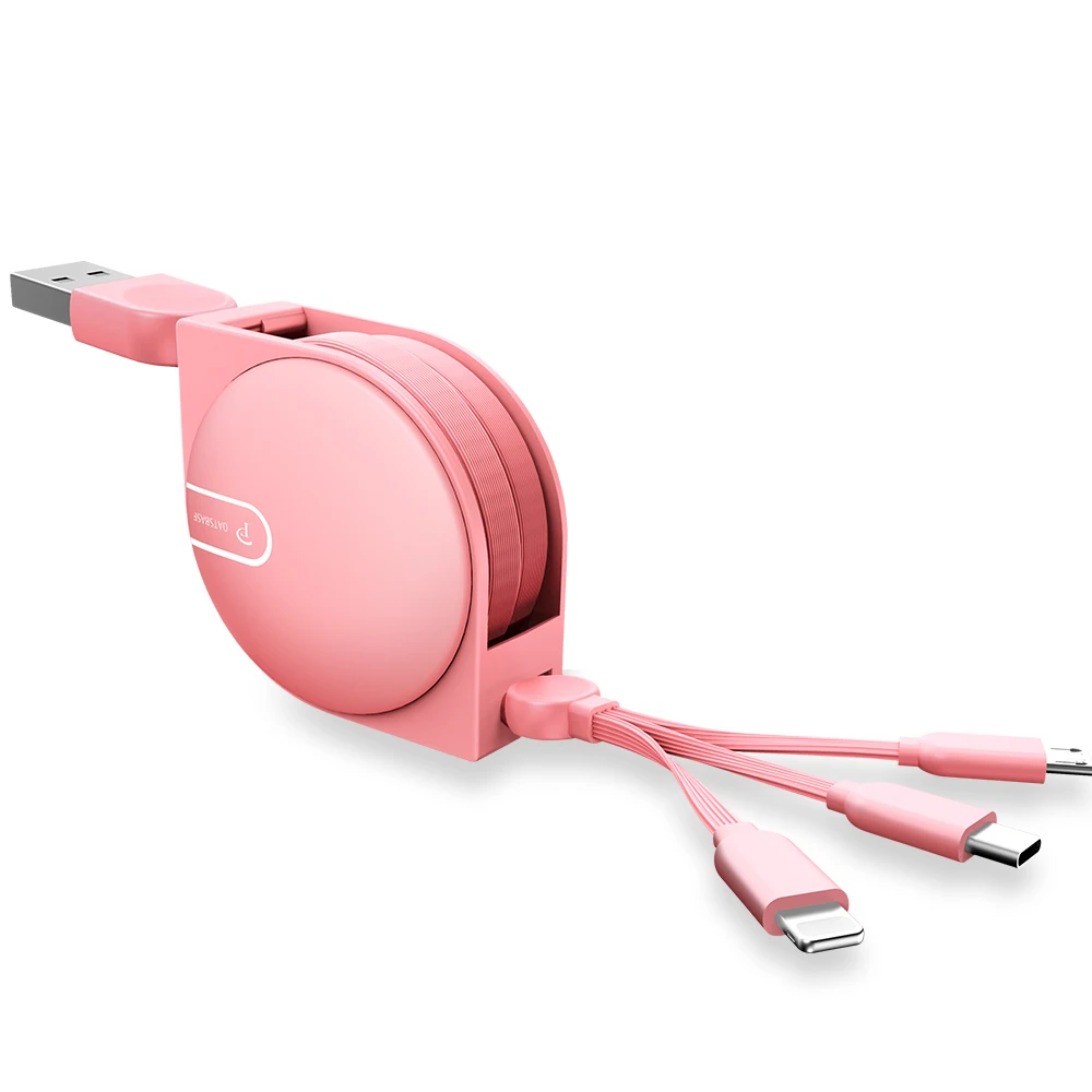 Pink Oatsbasf 3 в 1 mi cro USB кабель type C кабель 8 Pin для iPhone X 8 7 6 Скрытая USB линия передачи данных для Xiaomi mi A1 6 8 huawei - Цвет: Pink