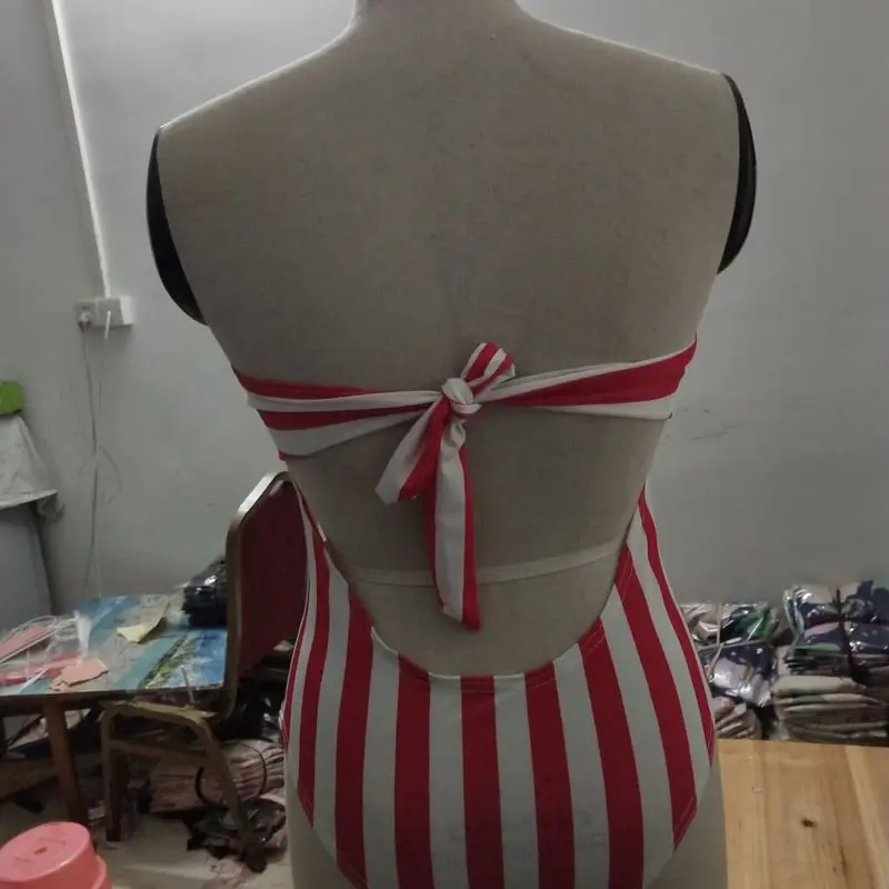 

Europe and the United States cross-border selling sexy red and white striped swimsuit adult children