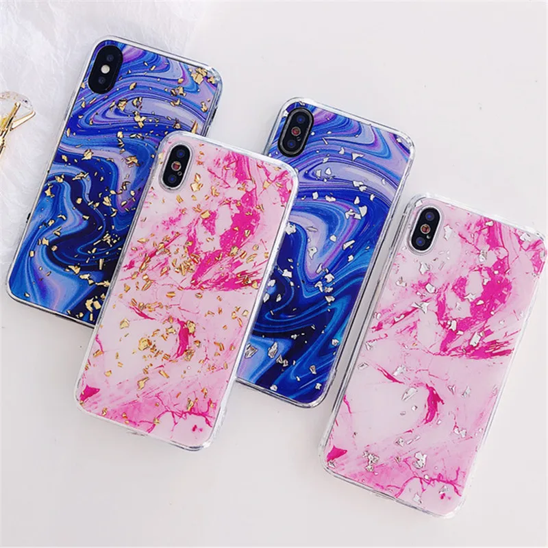 Чехол для iPhone X 6 S 7 8 Plus с мраморной золотой фольгой серебряной чехол Роскошный