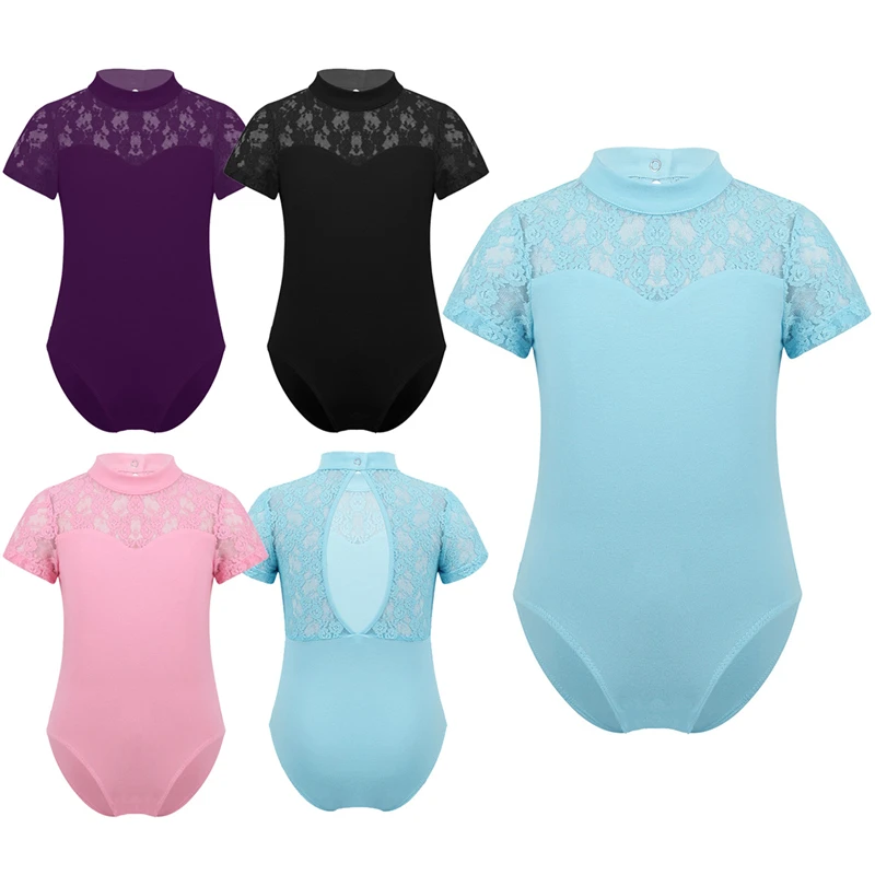 Children's Ballet Tutu Dress Bodysuit Short Sleeves Lace Cutout Back Dance Gymnastics Leotard Girls Jumpsuit Costumes | Детская