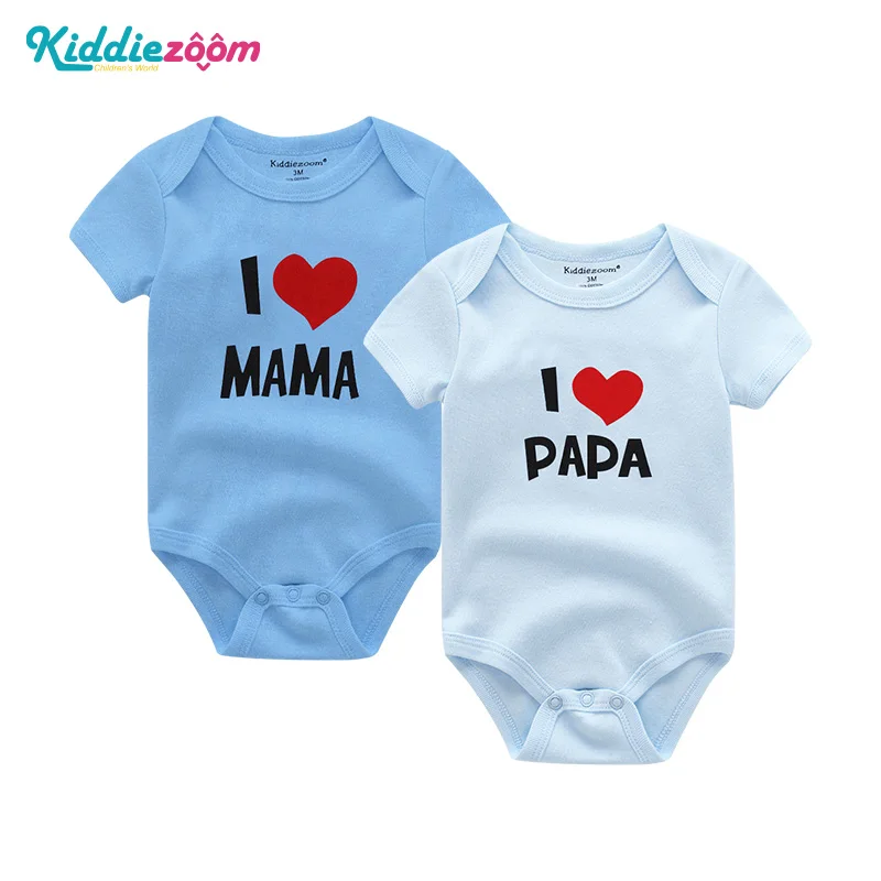 Детский комбинезон с принтом «I Love Papa Mama» из хлопка с короткими рукавами, комплект одежды для маленьких девочек, одежда для маленьких мальчиков, Roupas de bebe - Цвет: Blue PaPa MaMa