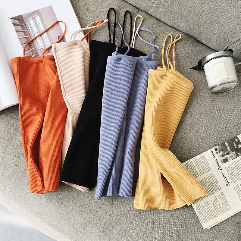 Женский тонкий прямой короткий вязаный жилет на бретелях для девочек|Топы| |