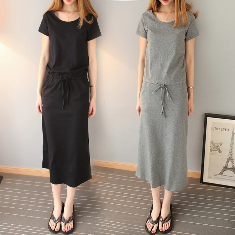 Женское длинное платье карандаш облегающее Хлопковое макси с круглым вырезом и