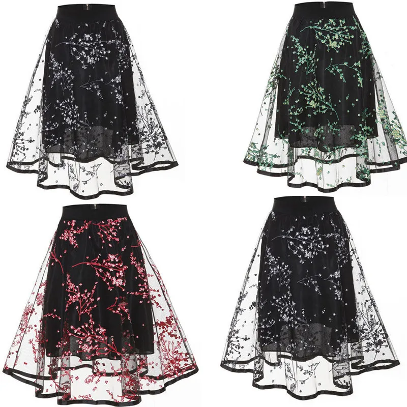 Юбка-пачка Neue Frauen thull A-linie Rock Mode Damen Kurzen Knielangen Prinzessin Ballett rёcke Mesh Partei Spitze Blume Boho |
