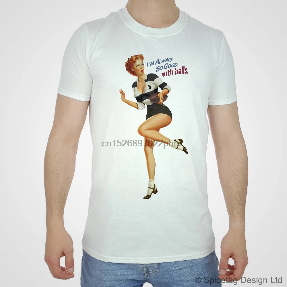 Barbarians T-shirt Rugby Pin Up Girl Tshirt Sexy Vintage Top Players Pinup Barbarian Retro Tattoo Tee Womens Mens Unisex | Мужская