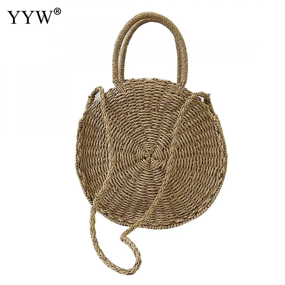 

Round Straw Summer Handmade Handbag 2019 Casual Women Beach Bag Female Woven Rattan Bags Women'S Shoulder Tote Bolso Mujer