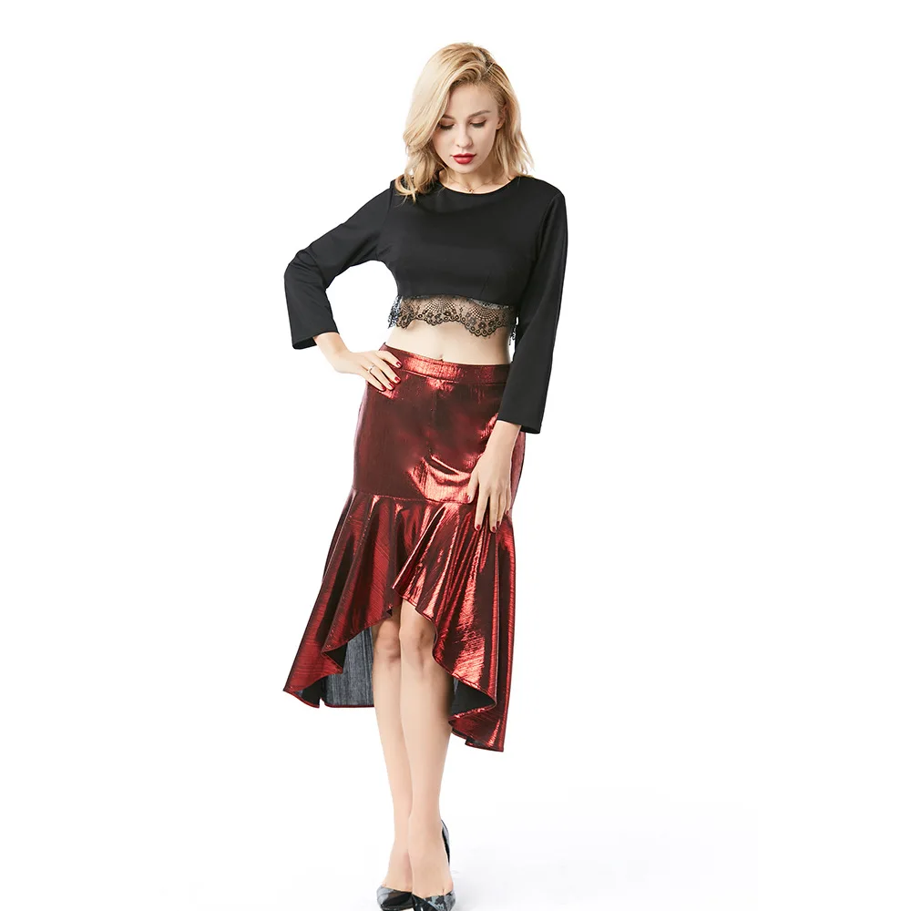 

NDUCJSI Summer Long Nightclub Skirt Fashion Womens New Sexy Skirts Hot Ruffles Asymmetrical Skirts Women Slim Package Hip Club